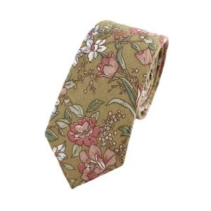 Men's Olive Tan Boho Floral Necktie Slim/Narrow Width